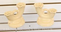 Mrkd. Abingdon Pottery 3 pc. Console set: bowl and dbl. candleholders, tan