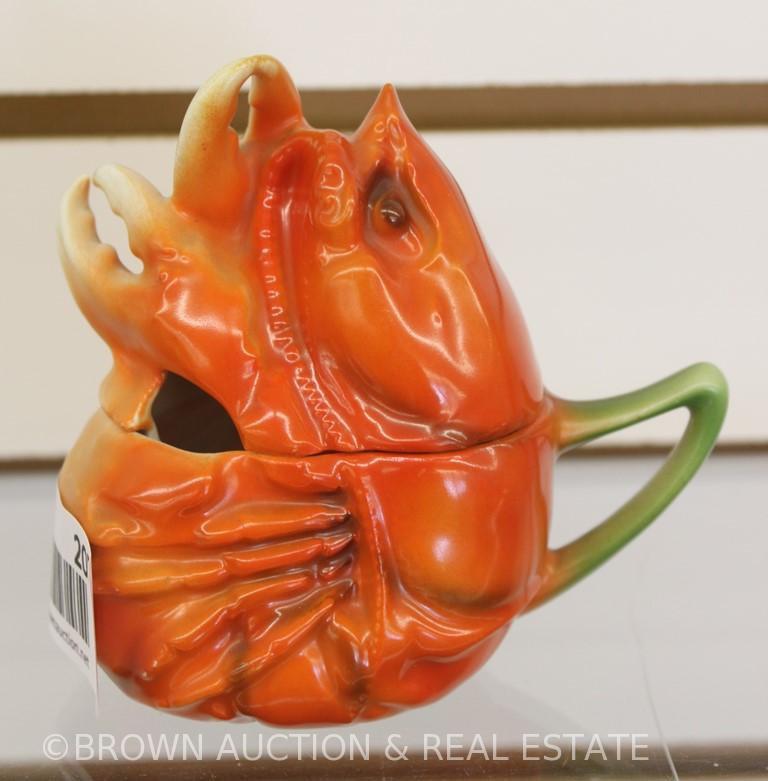 Royal Bayreuth figural Lobster mustard pot w/lid, red