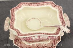 Mason's Vista Transferware soup tureen w/lid, underplate and ladle, red