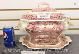 Mason's Vista Transferware soup tureen w/lid, underplate and ladle, red