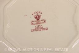 Mason's Vista Transferware gravy tureen w/lid, underplate and ladle, red