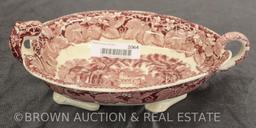 Mason's Vista Transferware bowl w/dragon head and tail handle, red