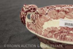 Mason's Vista Transferware bowl w/dragon head and tail handle, red