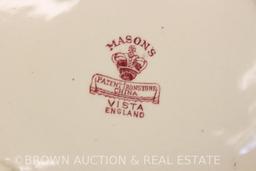 Mason's Vista Transferware bowl w/dragon head and tail handle, red