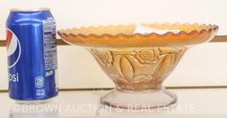 Carnival Glass bowl w/pedestal base, marigold