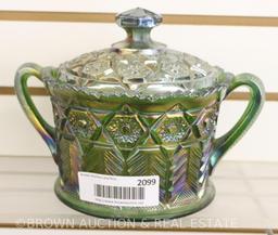 Carnival Glass biscuit/cracker jar, green