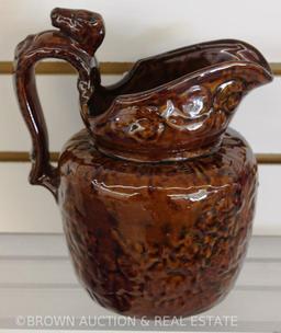 Mrkd. Rockingham Bennington 7"h pitcher with Hunt scene and horse head handle