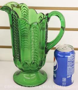 (3) Tankard pitchers: 1-Green EAPG; 2-Clear