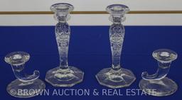 (2) Pr. Crystal candleholders, 1-cornucopia shaped