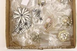 Box lot of costume jewelry, pins and brooches