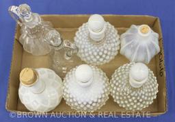 Bitter bottles - Fenton Hobnail and opalescent; (2) Clear vinegar cruets