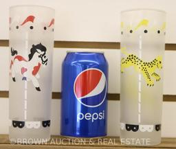 (5) Tall drinking glasses with animal scenes