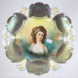 R.S. Prussia Lily Mold 29 cake plate, 11"d, Countess Potocka portrait, Tiffany bronze finish border