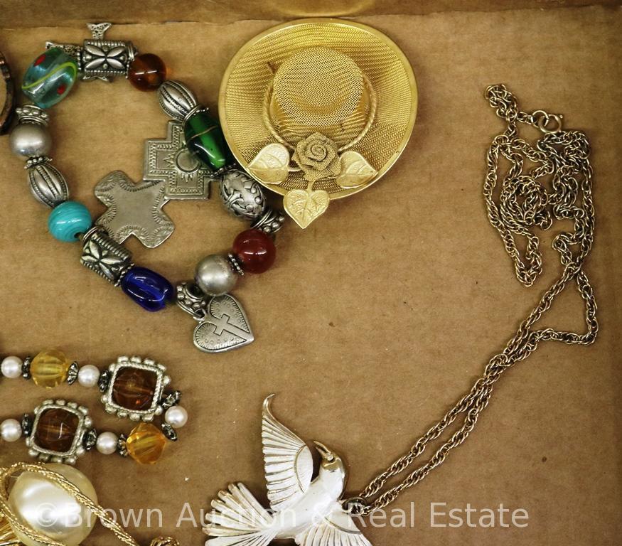 Box lot of costume jewelry incl. necklaces and brooches