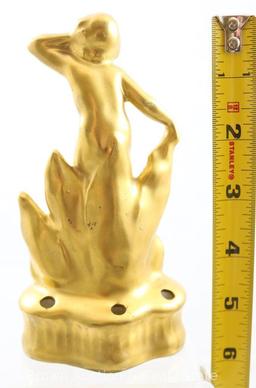 Mrkd. Pickard 6" Deco gold nude flower frog
