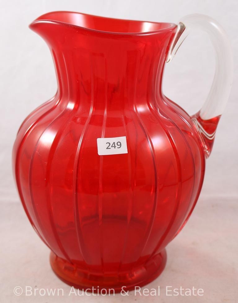 Pigeon Blood 8.5"h pitcher w/clear applied handle