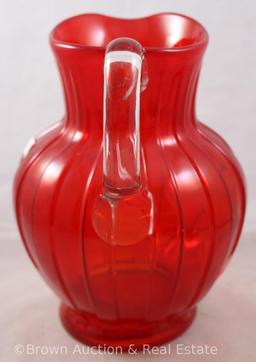 Pigeon Blood 8.5"h pitcher w/clear applied handle