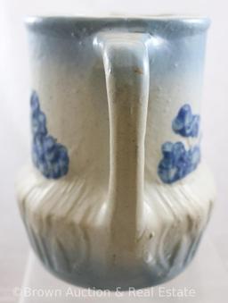 Blue and white Stoneware 7"h pitcher, Windmill and Bush (hairline)