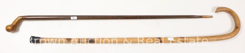 (2) Wooden canes (1-imprinted Gibson, Wichita, Kas)