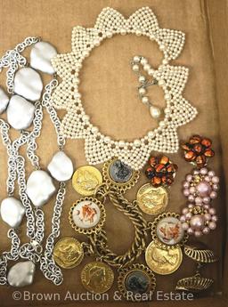 Box lot of costume jewelry - necklaces, bracelet and earrings