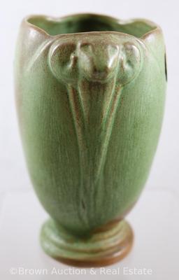 Frankoma #38 Ram/s head 6" vase, prairie green, paper label
