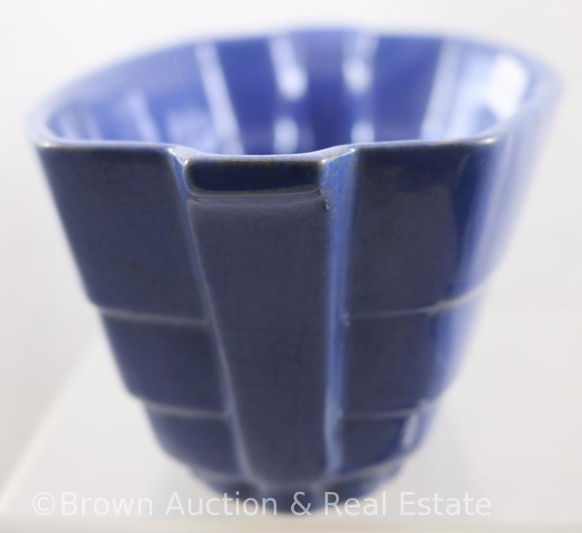 (2) Frankoma rectangular vases: #85, Royal Blue Bird handled 4.75"h vase; 3"h tub-shaped, also in