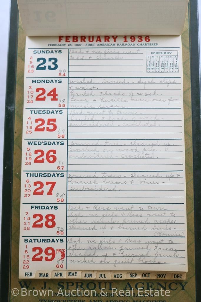 1936 advertising Weekly Memo calendar, "W.JK. Sproul Agency, Canon City, Colo." (includes detailed