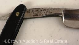 (2) Lee Cutlery/Made in Germany straight edge razors w/original case: 1-celluloid, woman w/long