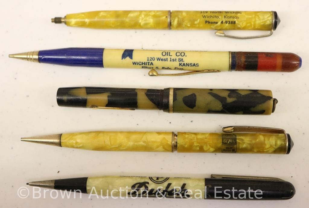 (6) Advertising pencils, mostly mechanicals + Eversharp fountain pen