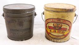 (2) 4 lb. Lard cans: Wickham Packing Co/Sapulpa and Ada, OK; .Swift's Premium