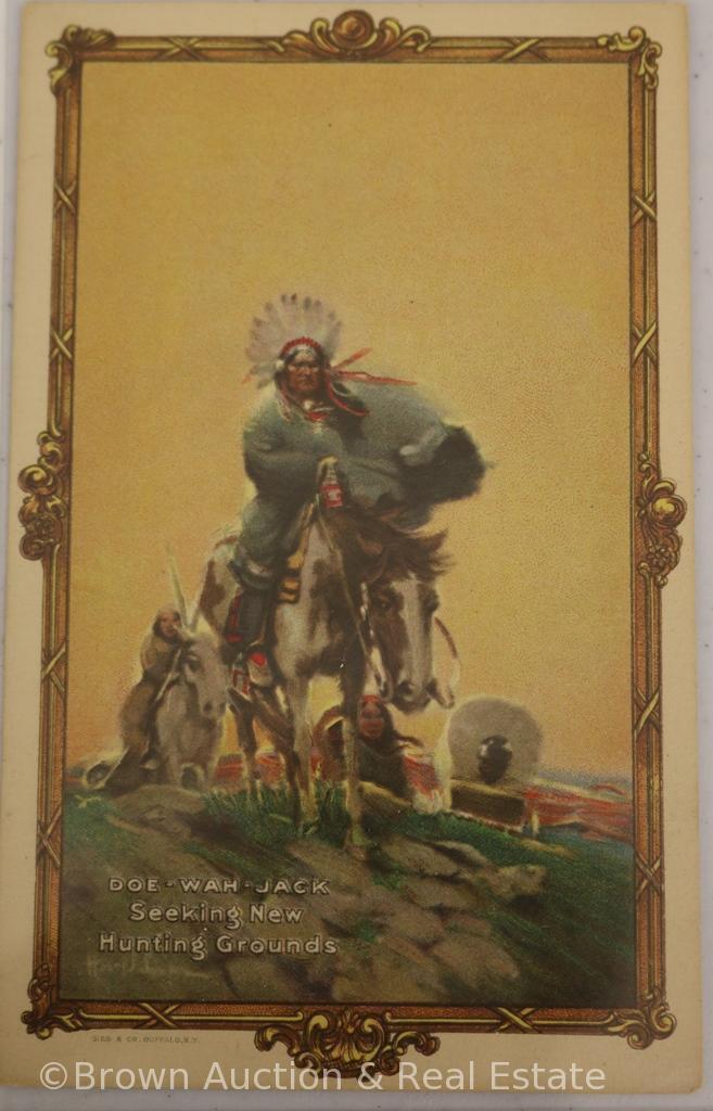 (4) Doe-Wah-Jack souvenir post cards: The Traveling Moon/October; Seeking New Hunting Grounds; Plea