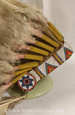 Large Indian Head-dress with nice beadwork along the band