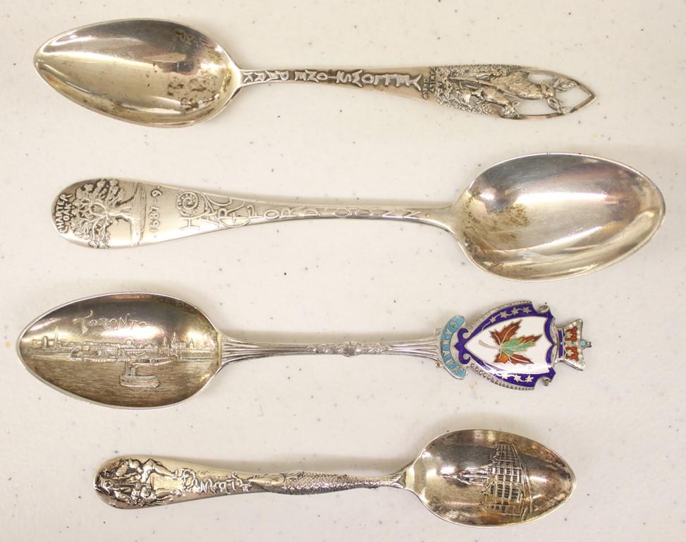 (4) Sterling silver souvenir spoons incl. Albany; Yellowstone; Toronto Cana