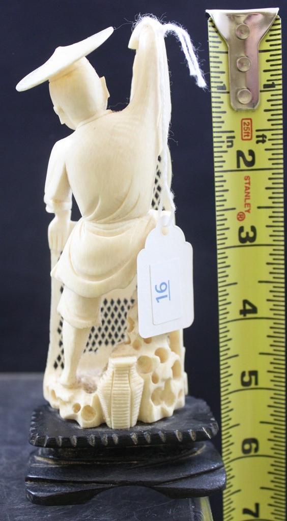 Oriental Carved Figurine, 7" tall, incuding wooden base
