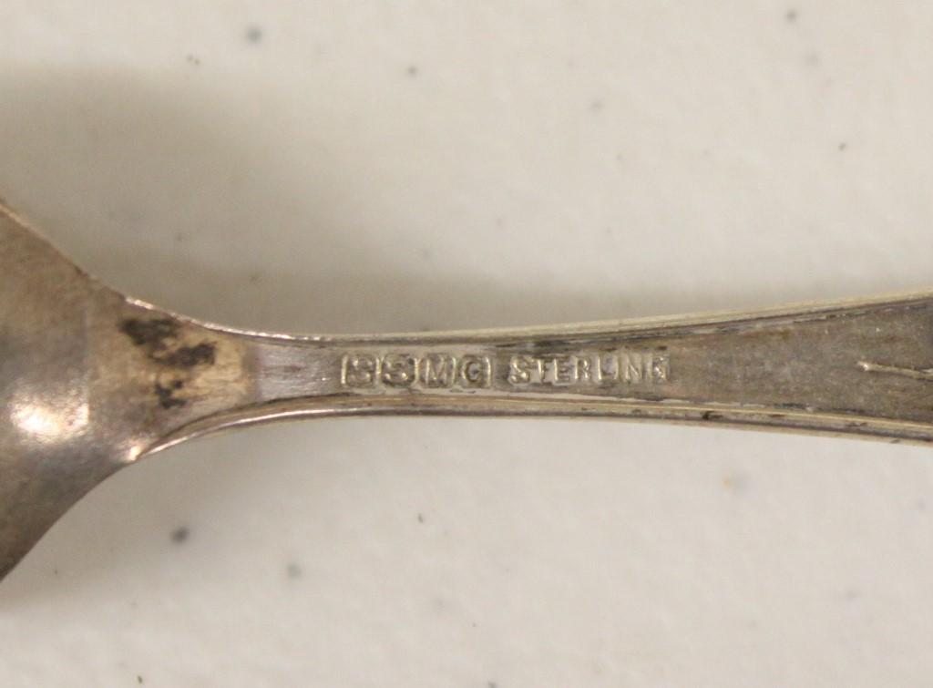 (5) Sterling silver souvenir spoons: Ft. Smith, AR; Winnipeg; Tijuana Mexic