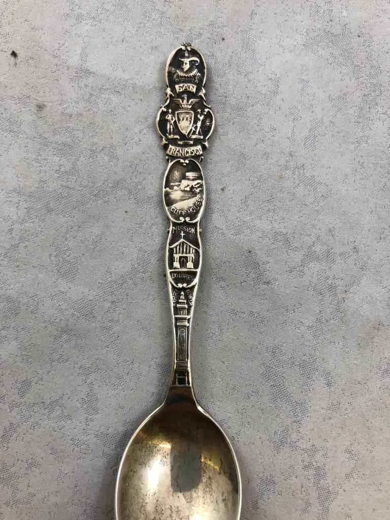 (5) Sterling silver souvenir spoons: Boston; Cairo; Mackinac, MI; Electrici