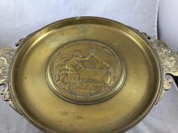 large Brass serving platter/compote, "Ganymedes Zevs" embossed along with b