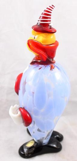 Hand-Blown Murano Glass 9"h colorful clown, paper label