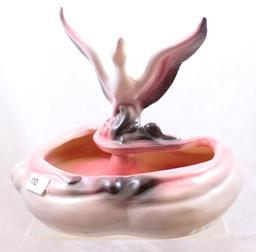 Hull Art Deco #79 duck in flight planter, pink/grey