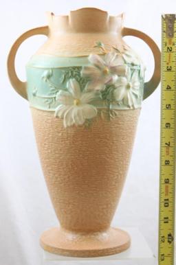 Roseville Cosmos 956-12" vase, tan (hairline on handle)