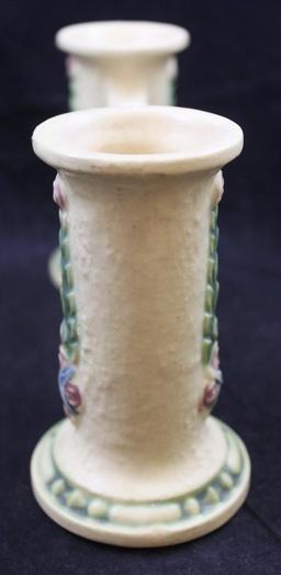 Roseville La Rosa 43-4.5" double bud vase (repaired around rim)