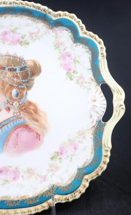 Mrkd. Imperial Karlsbad China/Austria 10.5"d cake plate, great side portrait of lady with heavily