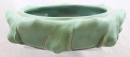 Grueby? green bowl, 9.25"d x 2.5"h, twisted body