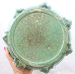Grueby? green bowl, 9.25"d x 2.5"h, twisted body