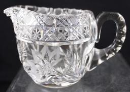 American Brilliant Cut Glass 3"h creamer and sugar set, decorated buttons circle top rim with