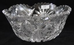 American Brilliant Cut Glass bowl, 8"d x 3.5"h, Flashed Star/Fans and Strawberry Diamond fields