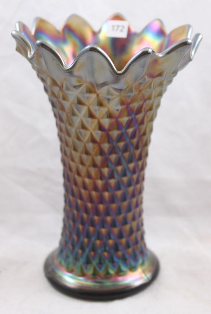 Carnival Glass Northwood Diamond Point 7" vase, amethyst to purple