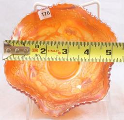 Carnival Glass Fenton Little Fishes 5.5"d ftd. Berry bowl, marigold