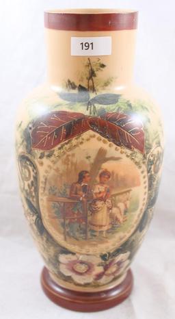 Victorian Bristol Glass 9.75"h vase, Victorian courting couple tending sheep