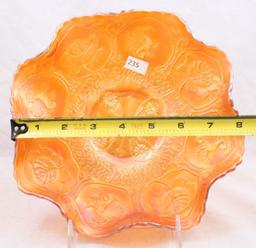 Carnival Glass Fenton Dragon and Lotus 9"d bowl, marigold